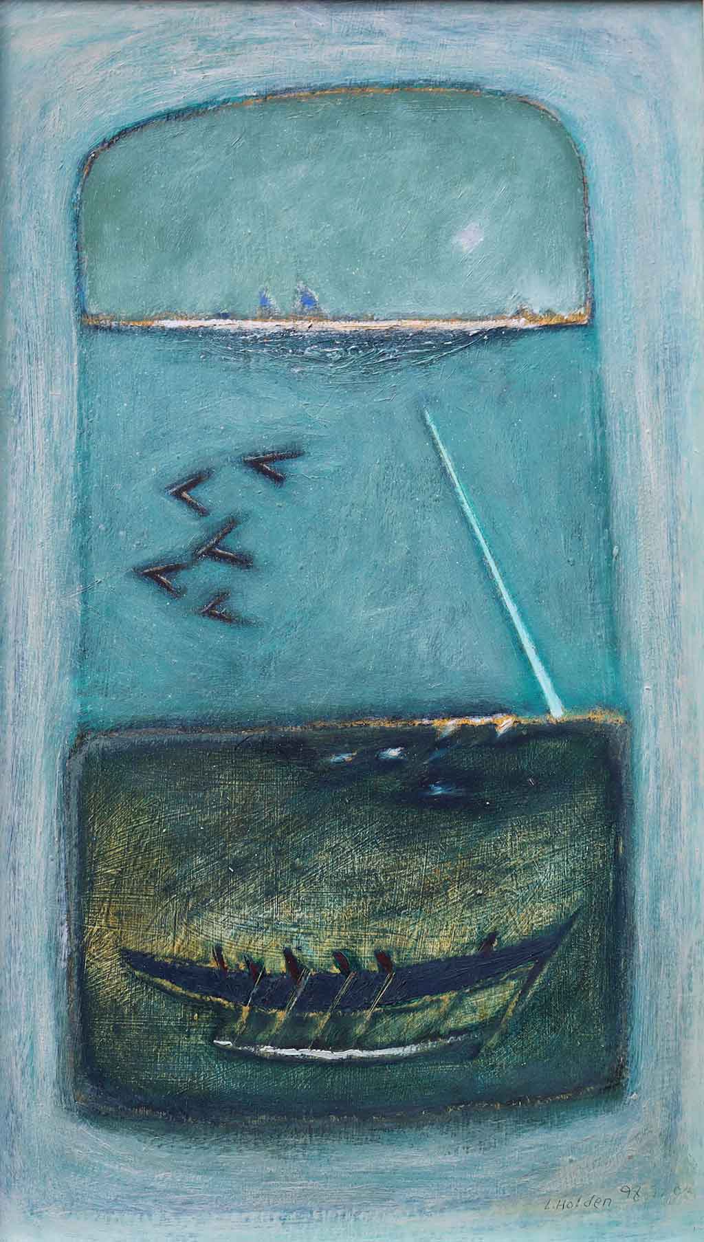 The Migration by Liam Holden oil on panel 34cm x 58cm 1998